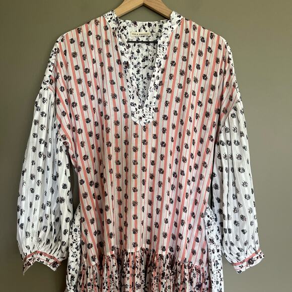 Ulla Johnson Selvi Printed Cotton Gauze Midi Dress Size 0 Pink White Floral Boho - Picture 6 of 16